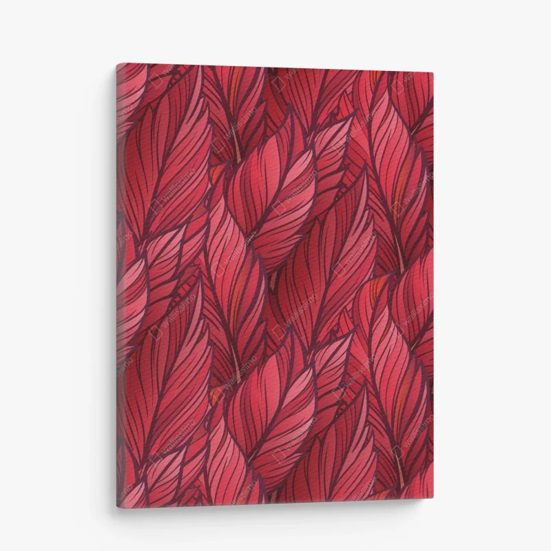 Leinwandbild rotes botanisches blättermuster