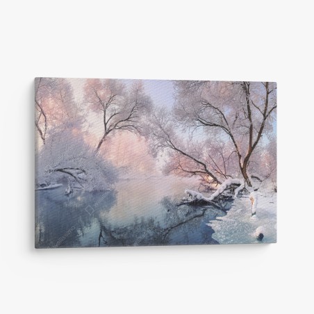 Leinwandbild ruhige winterlandschaft am fluss – Wallnifity®