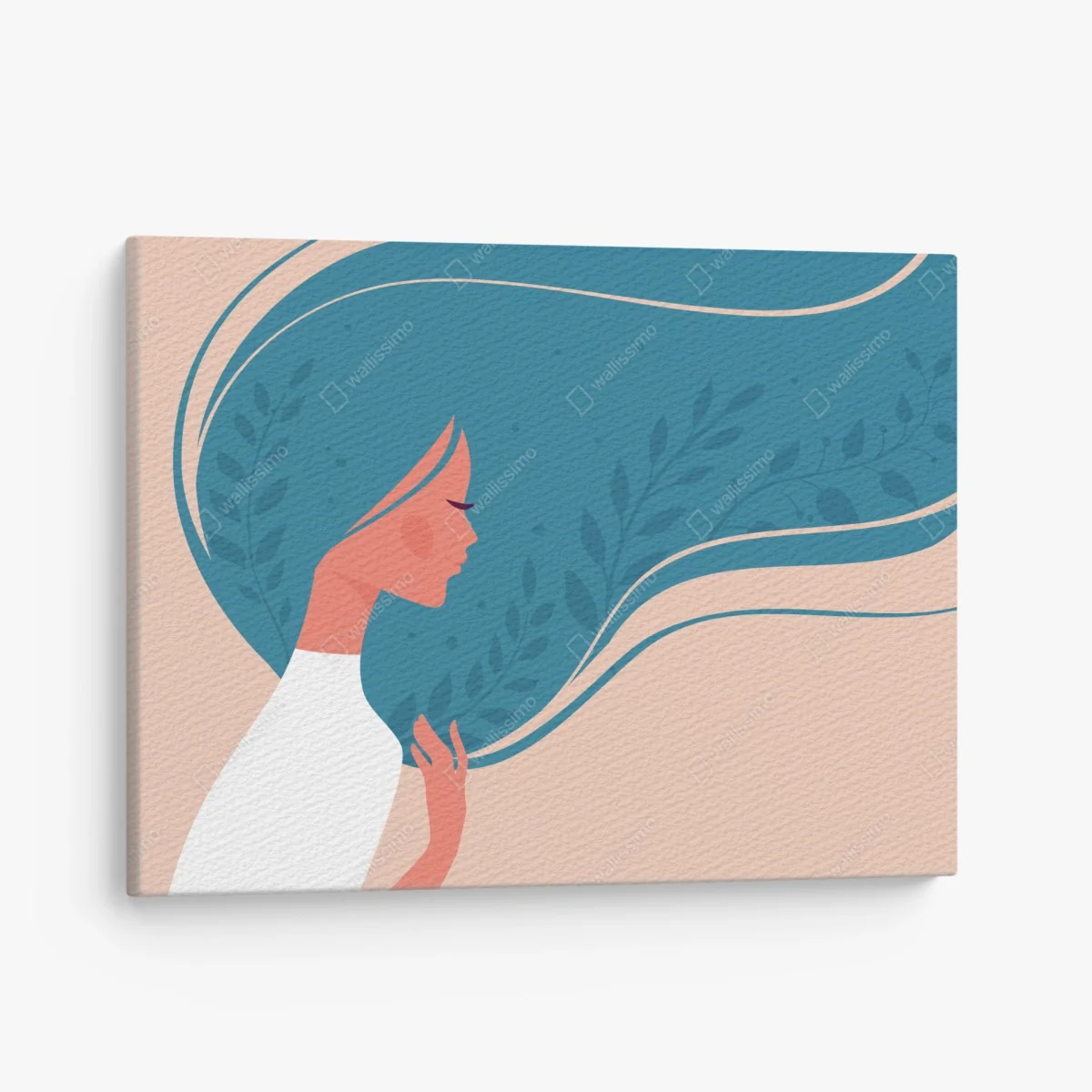 Leinwandbild sanftes blumiges profil mit fließendem haar – Wallnifity® Leinwandbild sanftes blumiges profil mit fließendem haar – Wallnifity®
