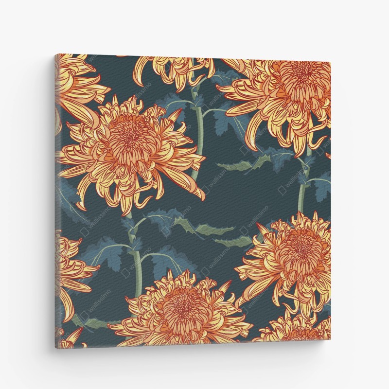 Leinwandbild goldene chrysantheme botanisches muster