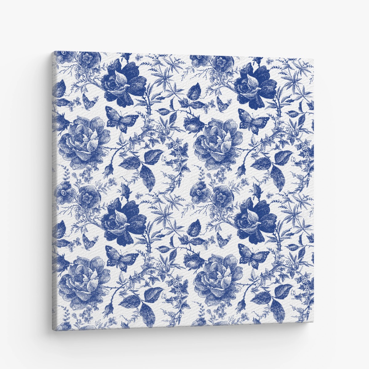 Leinwandbild blaues blumen toile-muster – Wallnifity® Leinwandbild blaues blumen toile-muster – Wallnifity®