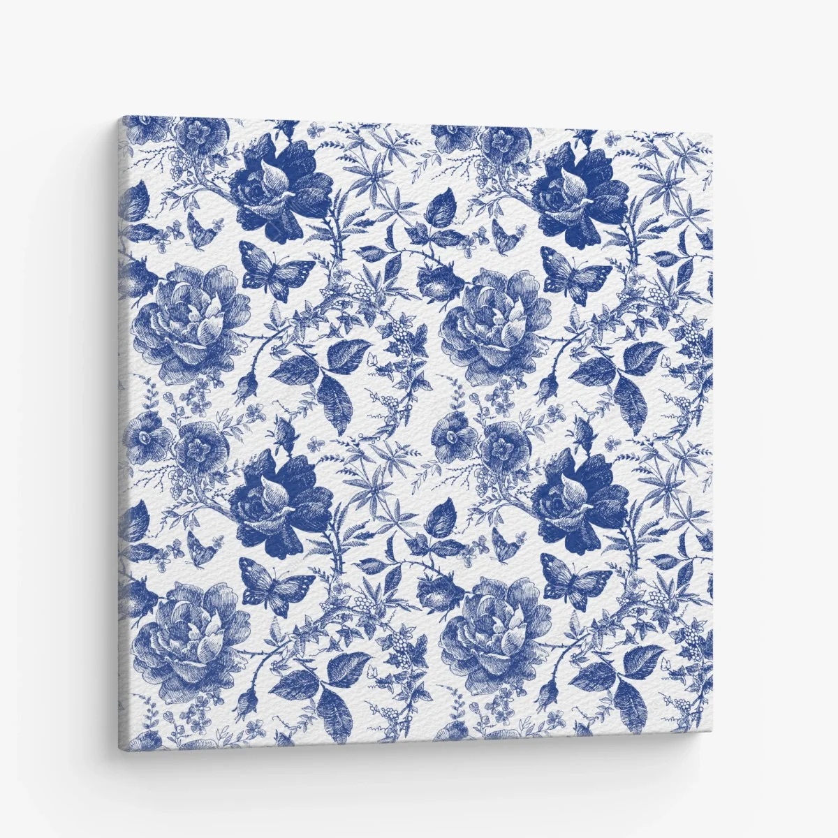 Leinwandbild blaues blumen toile-muster – Wallnifity® Leinwandbild blaues blumen toile-muster – Wallnifity®