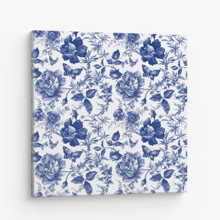 Leinwandbild blaues blumen toile-muster – Wallnifity®