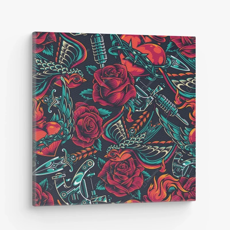 Leinwandbild kräftiges tätowierungsmuster mit rosen