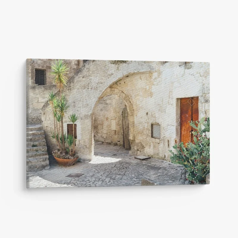 Leinwandbild mediterraner steinhof mit bogen