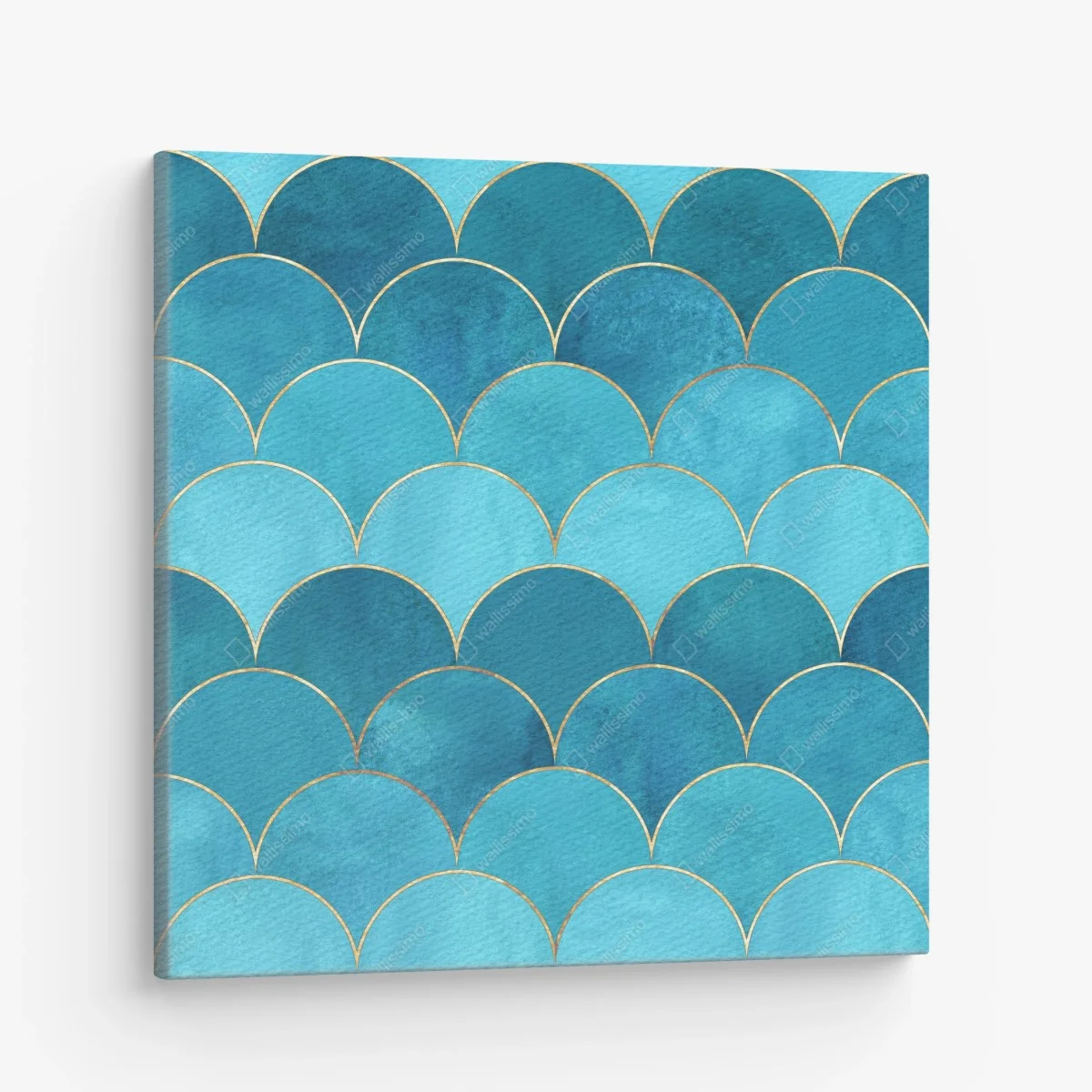 Leinwandbild türkis schuppenmuster mit goldakzenten – Wallnifity® Leinwandbild türkis schuppenmuster mit goldakzenten – Wallnifity®