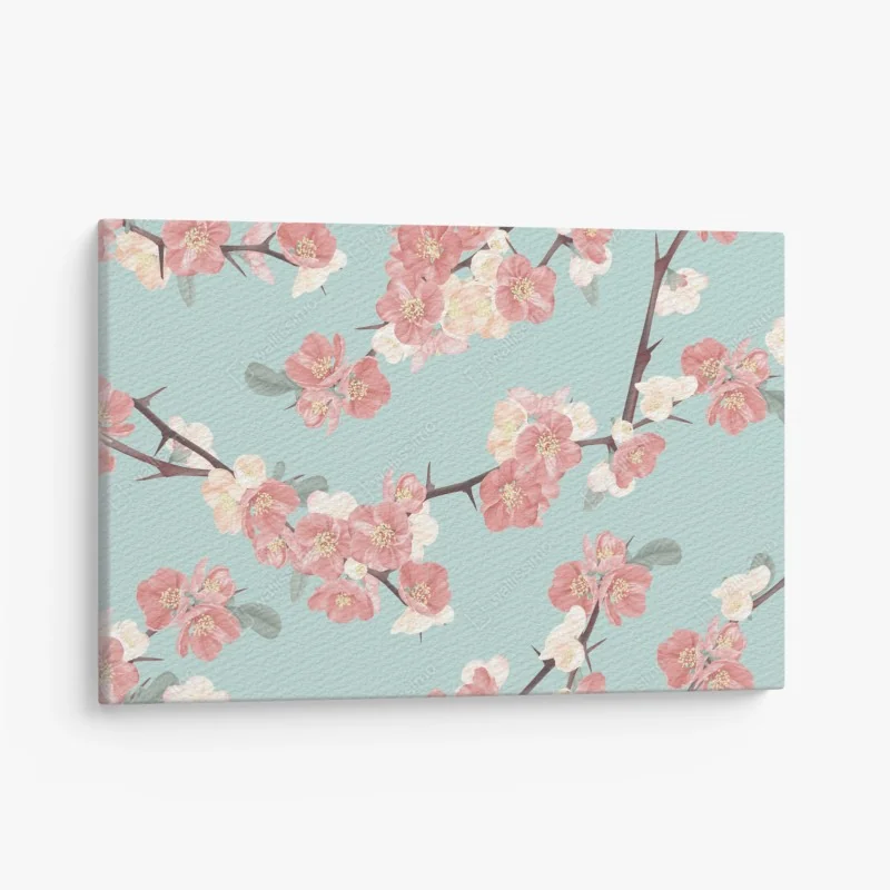 Leinwandbild pastelliges kirschblütenmuster auf mintfarbenem hintergrund