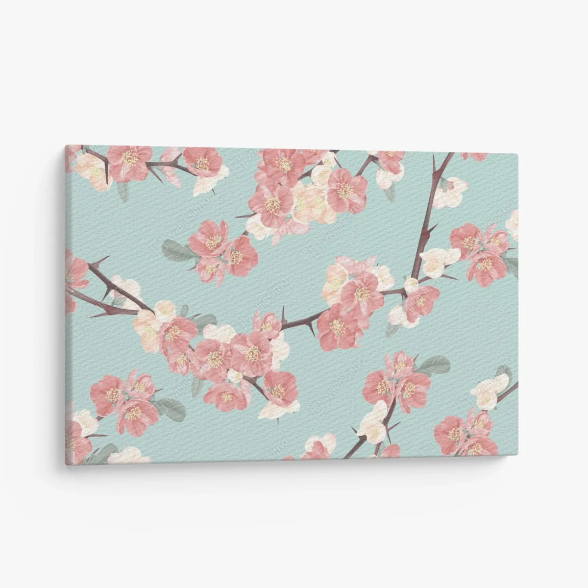 Leinwandbild pastelliges kirschblütenmuster auf mintfarbenem hintergrund – Wallnifity®