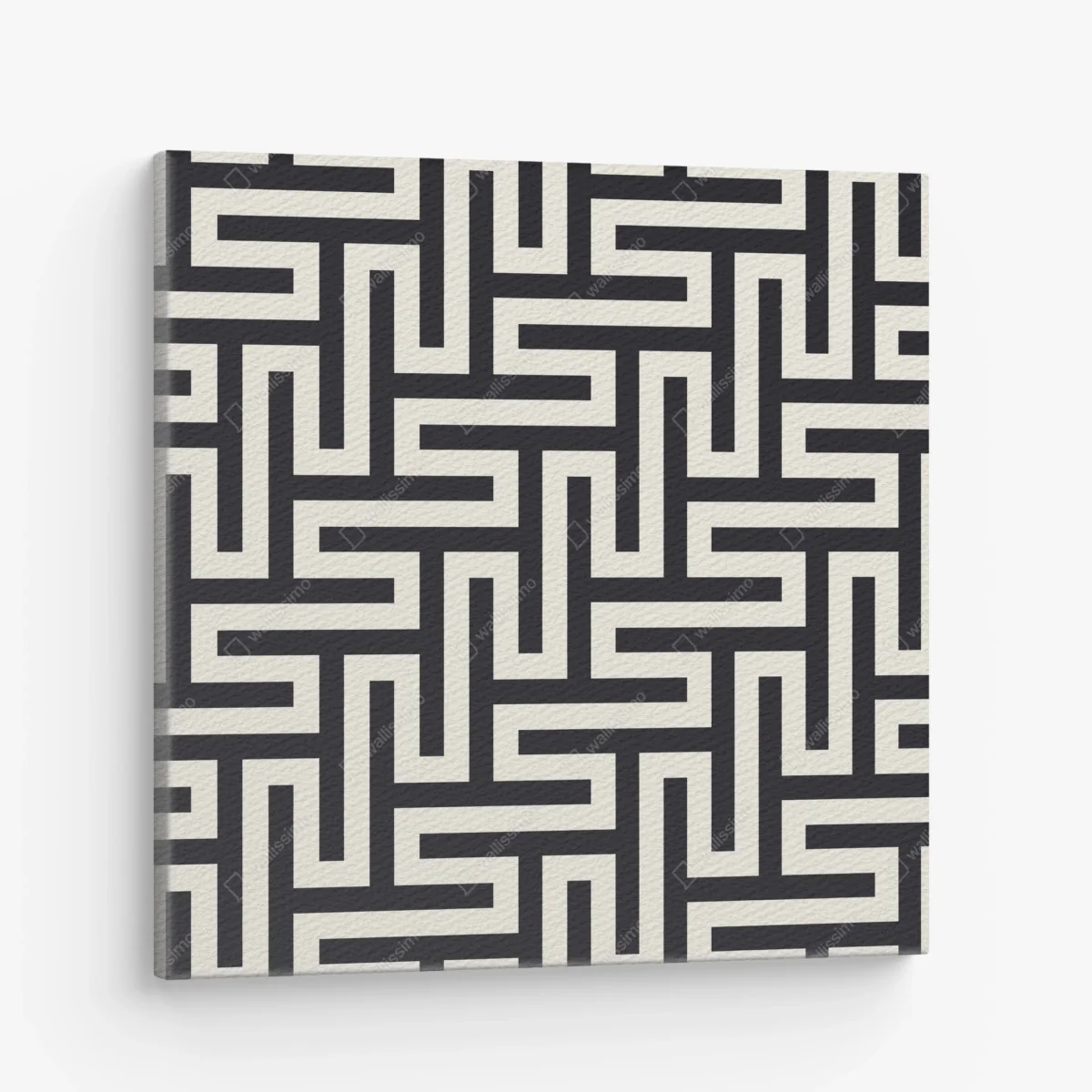 Leinwandbild geometrisches labyrinthmuster in beige und schwarz – Wallnifity® Leinwandbild geometrisches labyrinthmuster in beige und schwarz – Wallnifity®