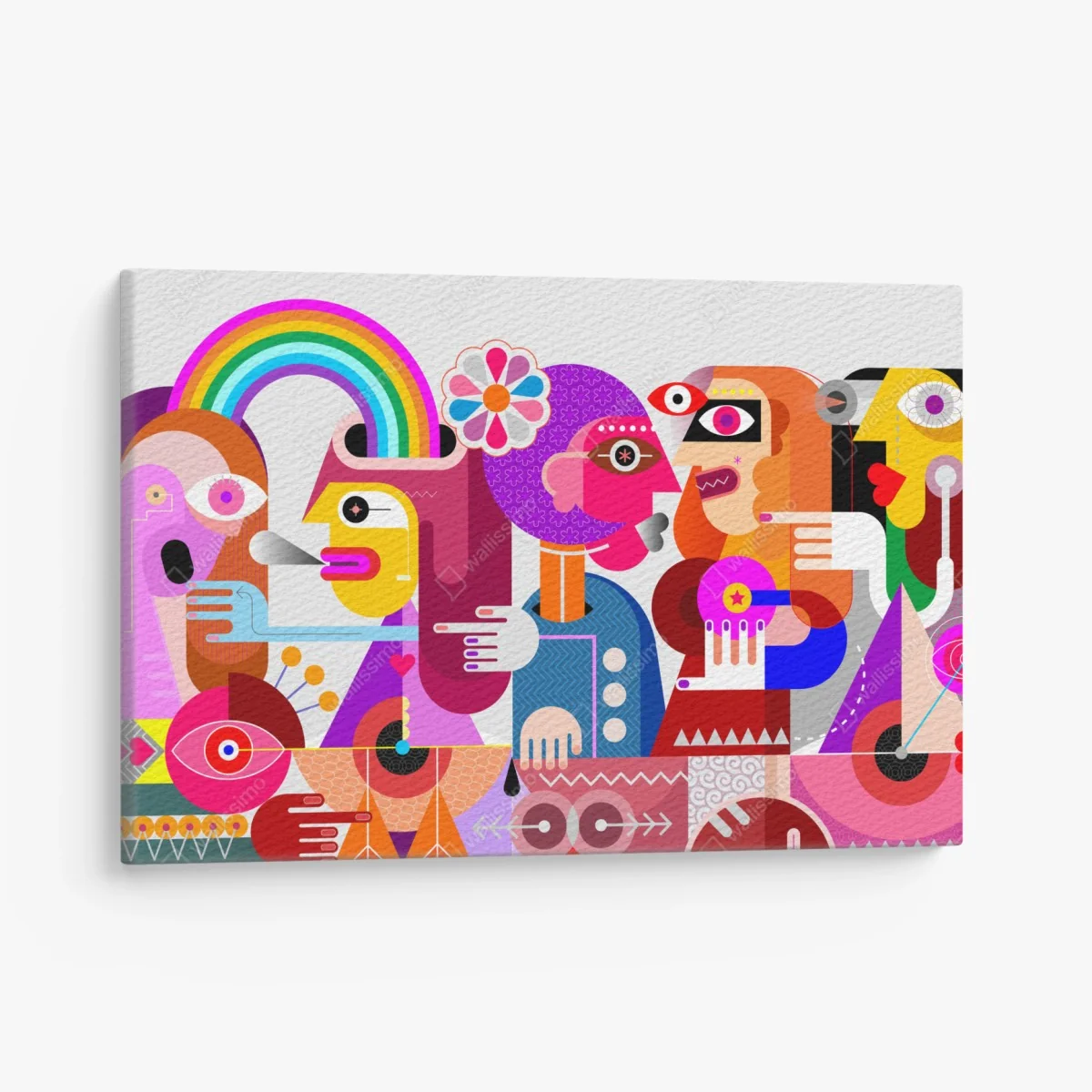 Leinwandbild mann mit regenbogen reitet geometrischen vogel – Wallnifity® Leinwandbild mann mit regenbogen reitet geometrischen vogel – Wallnifity®