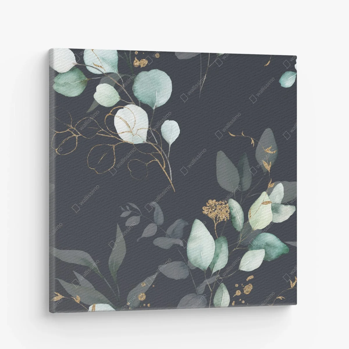 Leinwandbild eukalyptus aquarellblätter auf dunklem hintergrund – Wallnifity® Leinwandbild eukalyptus aquarellblätter auf dunklem hintergrund – Wallnifity®