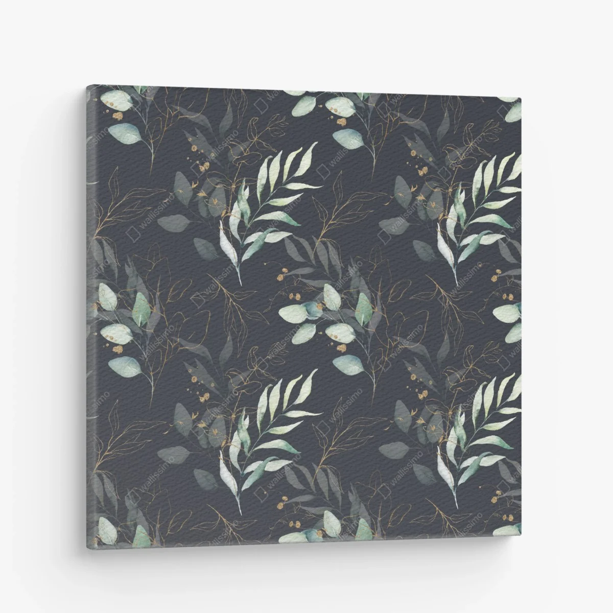 Leinwandbild aquarell eukalyptusblätter auf dunklem hintergrund – Wallnifity® Leinwandbild aquarell eukalyptusblätter auf dunklem hintergrund – Wallnifity®