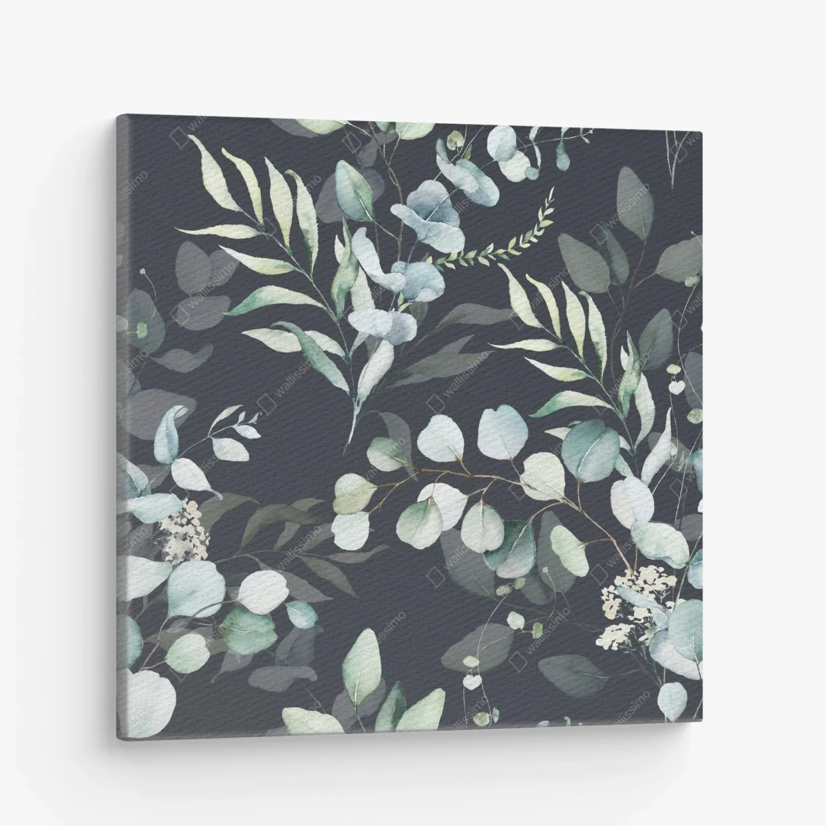 Leinwandbild eukalyptus aquarell botanisches muster auf dunklem hintergrund – Wallnifity® Leinwandbild eukalyptus aquarell botanisches muster auf dunklem hintergrund – Wallnifity®