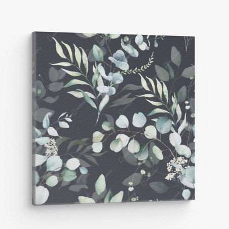 Leinwandbild eukalyptus aquarell botanisches muster auf dunklem hintergrund – Wallnifity®