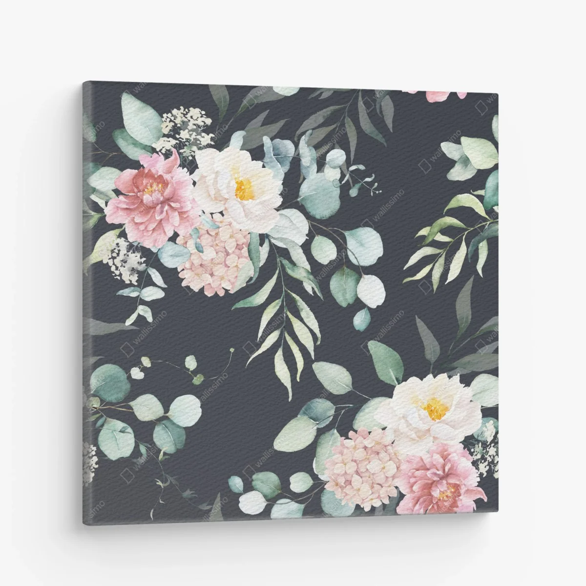 Leinwandbild elegantes aquarell-blumenmuster auf dunklem hintergrund – Wallnifity® Leinwandbild elegantes aquarell-blumenmuster auf dunklem hintergrund – Wallnifity®