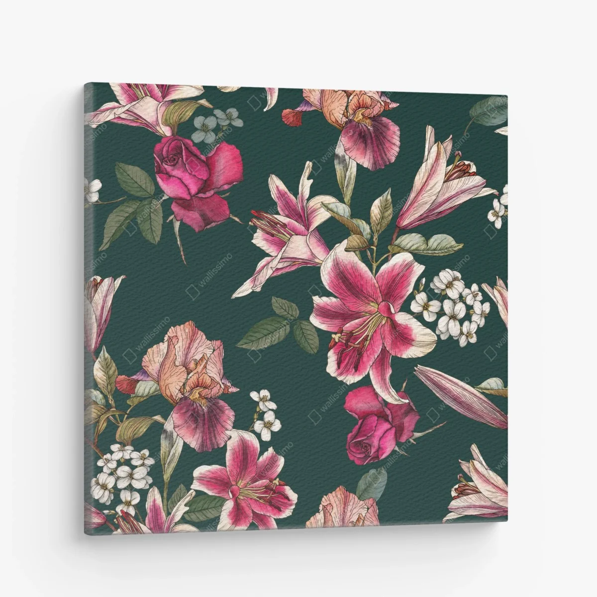 Leinwandbild vintage botanisches floralmuster auf tiefgrün – Wallnifity® Leinwandbild vintage botanisches floralmuster auf tiefgrün – Wallnifity®