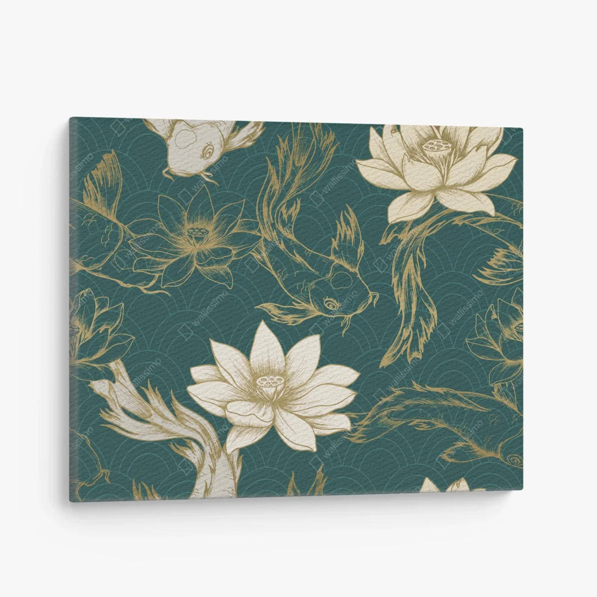 Leinwandbild orientalisches koi- und lotosmuster in türkis und gold – Wallnifity®