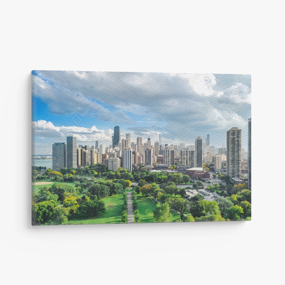 Leinwandbild stadtpanorama über grünem park – Wallnifity®