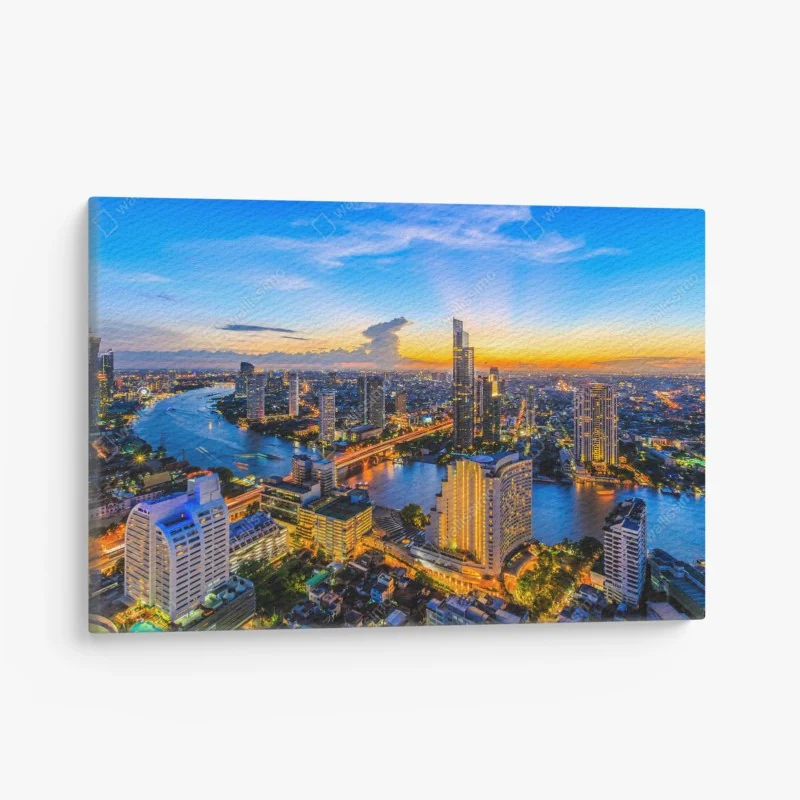 Leinwandbild lebendige stadtskyline bei dämmerung