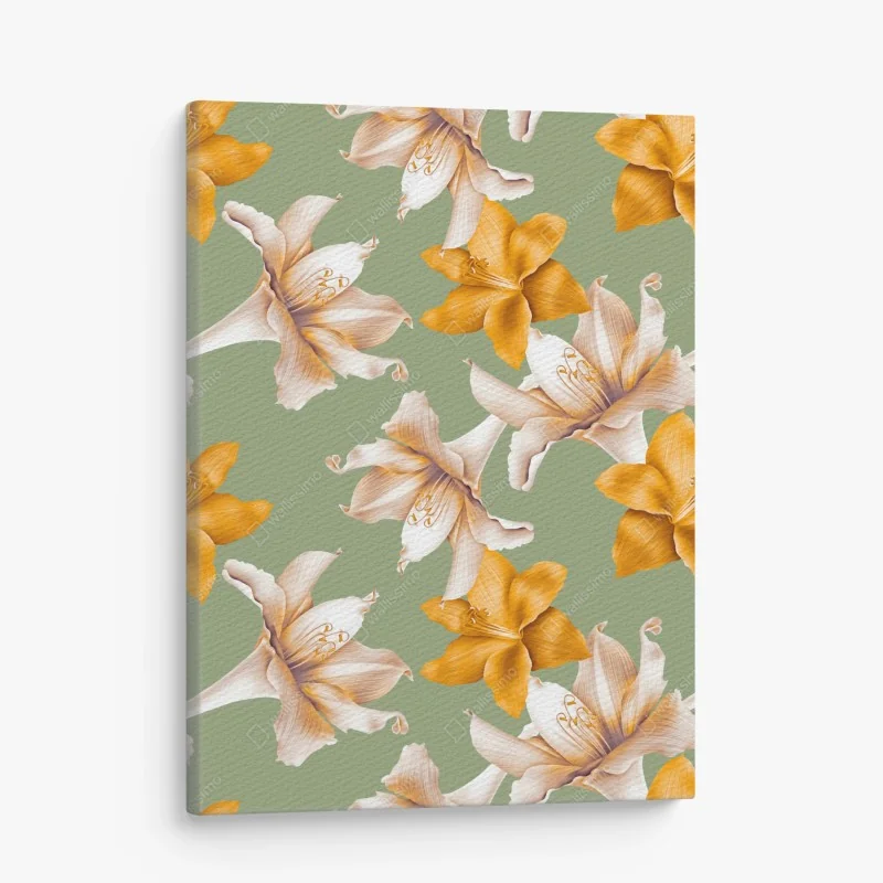 Leinwandbild goldene lilien botanisches muster
