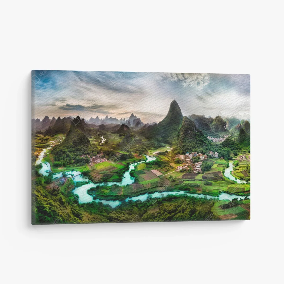 Leinwandbild smaragdfluss zwischen karsthügeln panorama – Wallnifity®