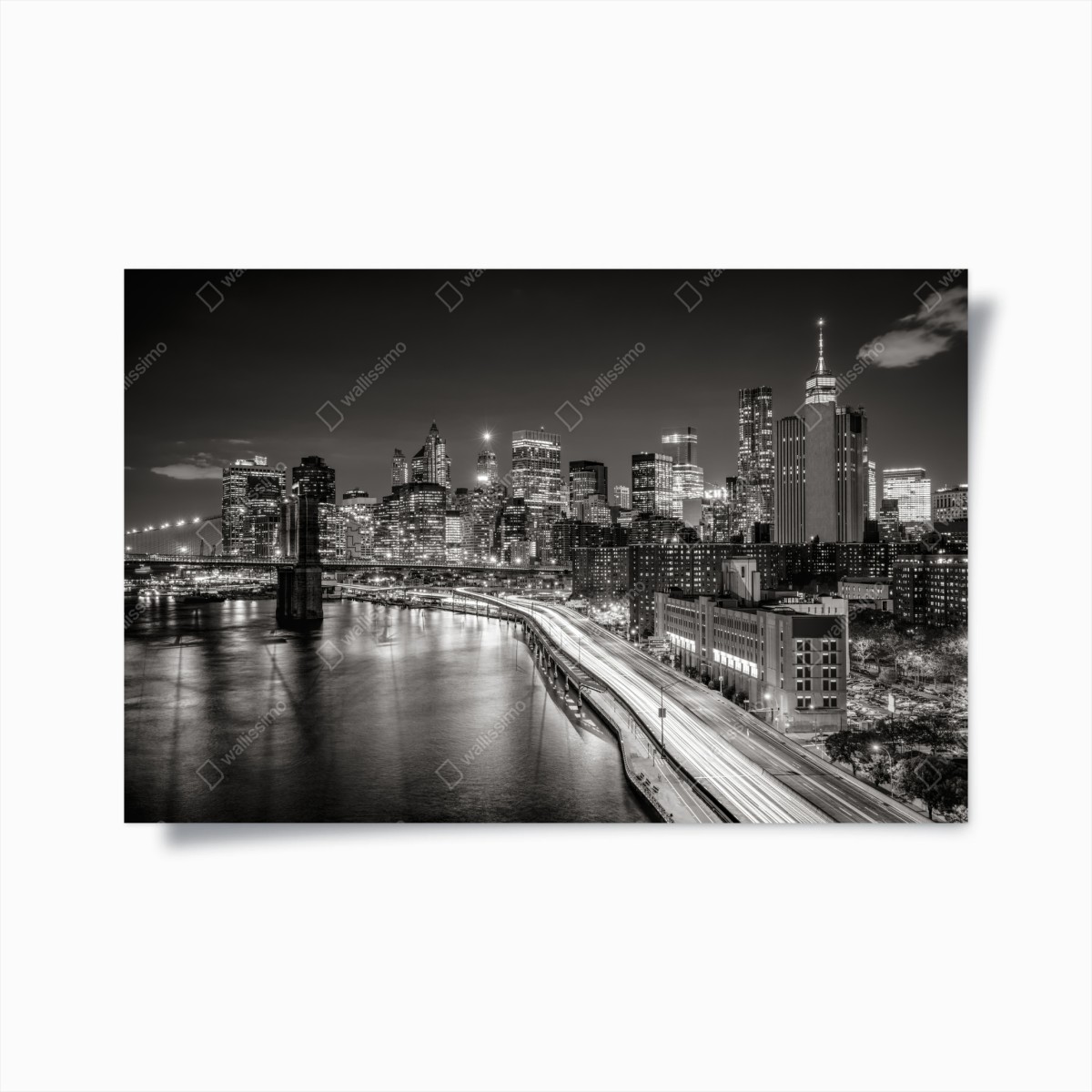 Poster monochrome stadtsilhouette bei nacht – Wallnifity®
