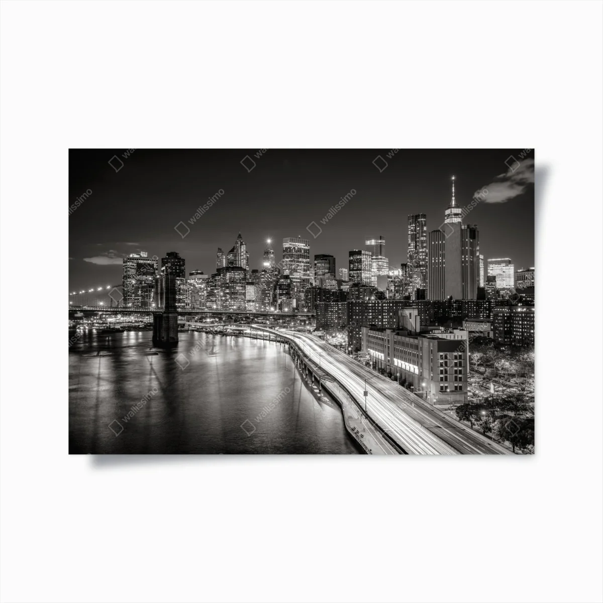 Poster monochrome stadtsilhouette bei nacht – Wallnifity®