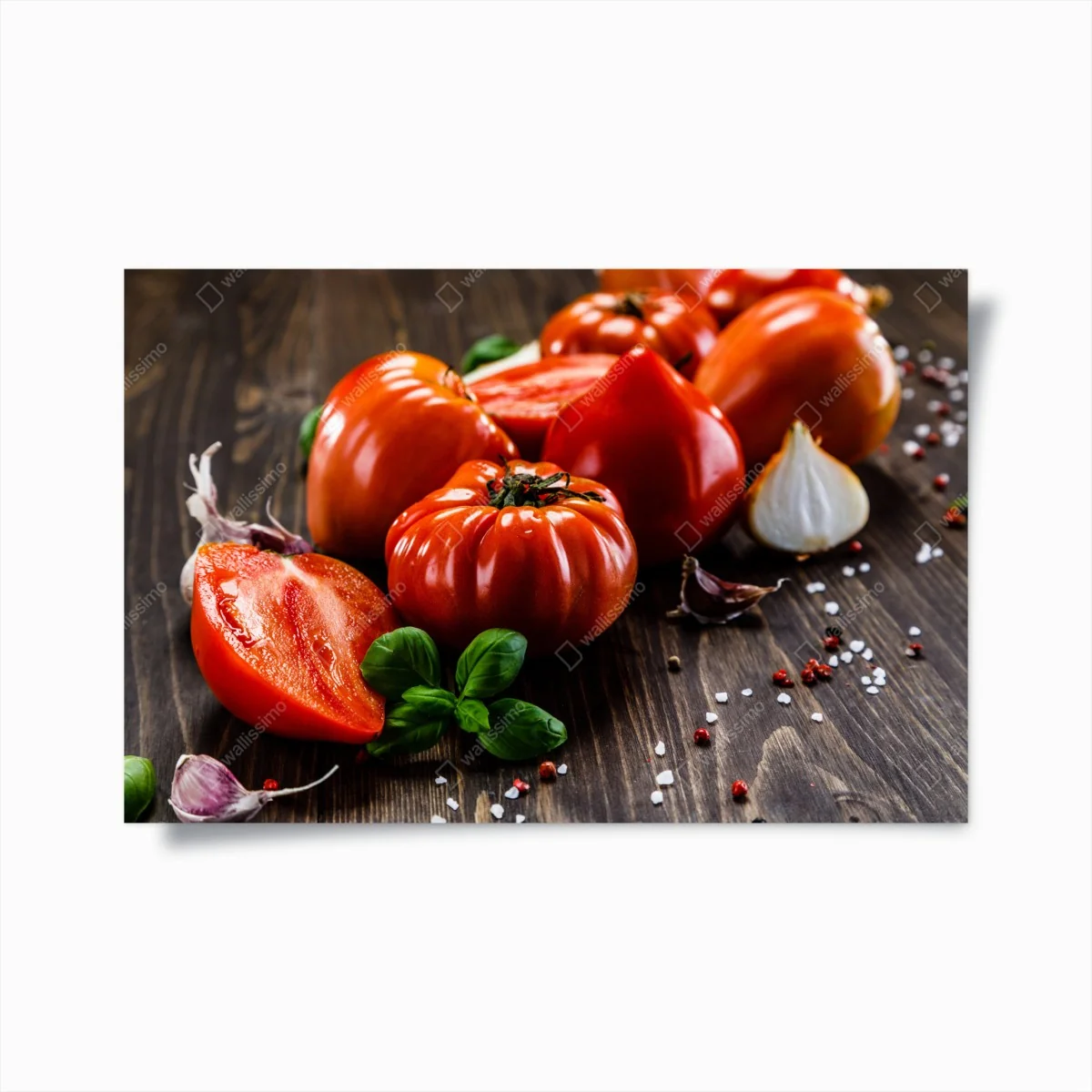 Poster reife tomaten auf rustikalem holztisch – Wallnifity®