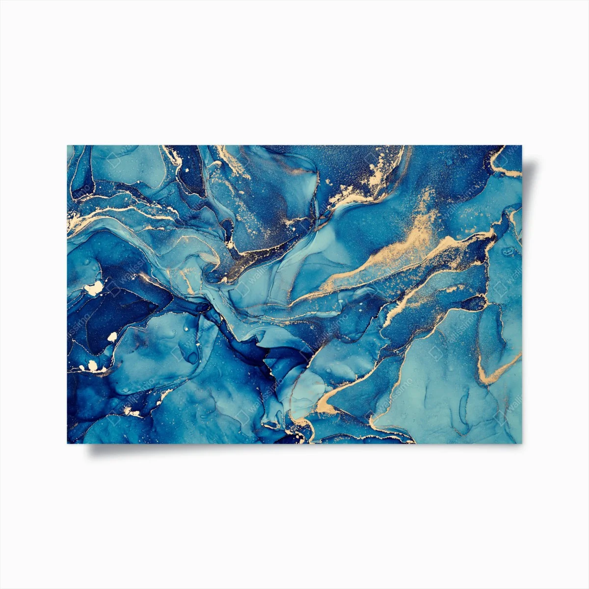 Poster ozeanblau und goldene wirbel flüssige abstraktion – Wallnifity®