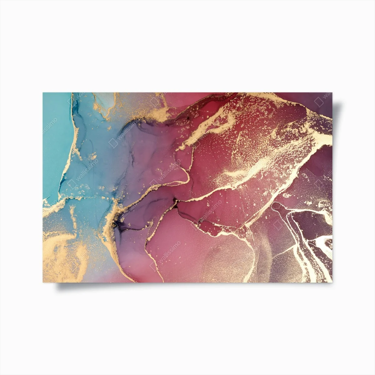 Poster abstraktes marmoriertes bild in türkis und lila mit gold – Wallnifity®