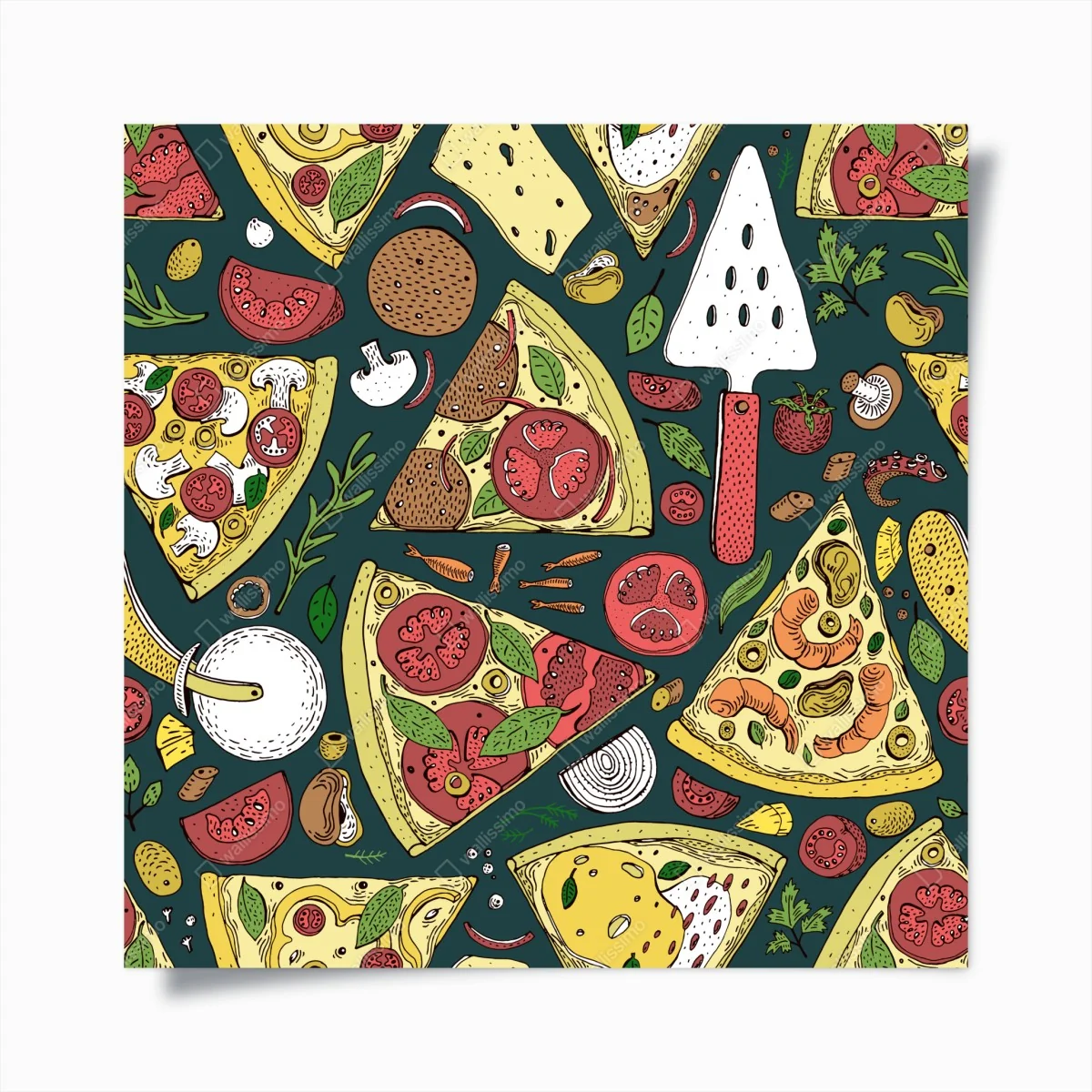 Poster buntes muster mit pizzastücken – Wallnifity® Poster buntes muster mit pizzastücken – Wallnifity®