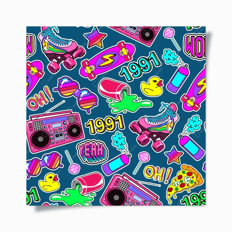 Poster lebendige 90er aufkleber-collage