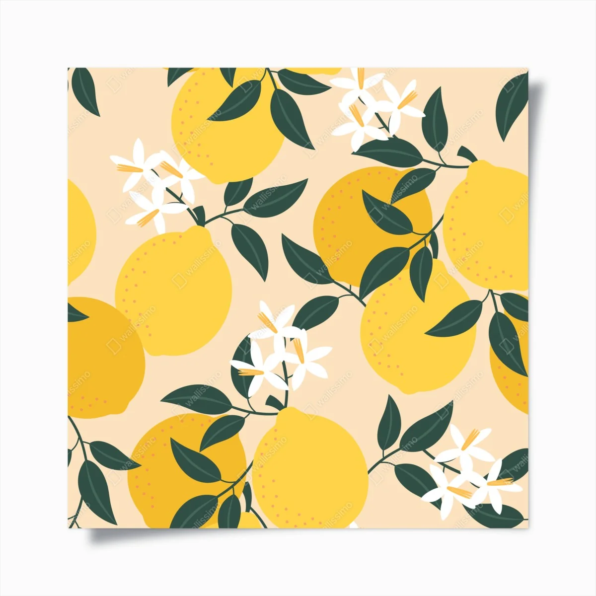 Poster leuchtendes zitronenmuster mit blüten – Wallnifity®