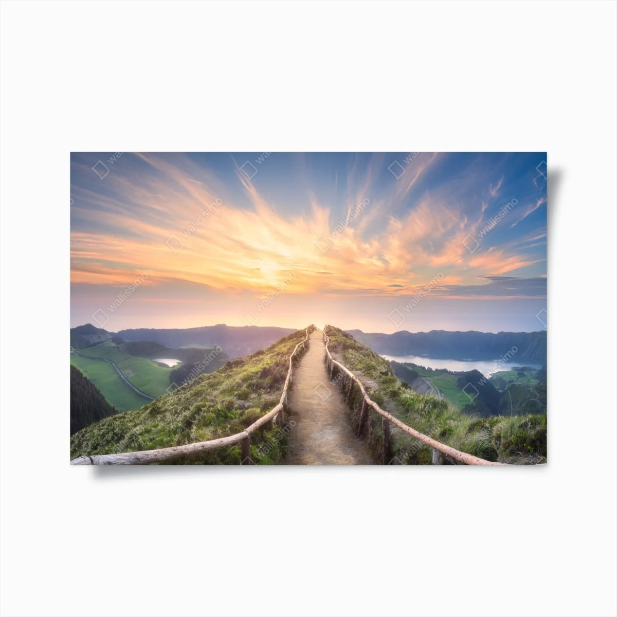 Poster sonnenuntergangspfad auf berggrat über see und tal – Wallnifity® Poster sonnenuntergangspfad auf berggrat über see und tal – Wallnifity®