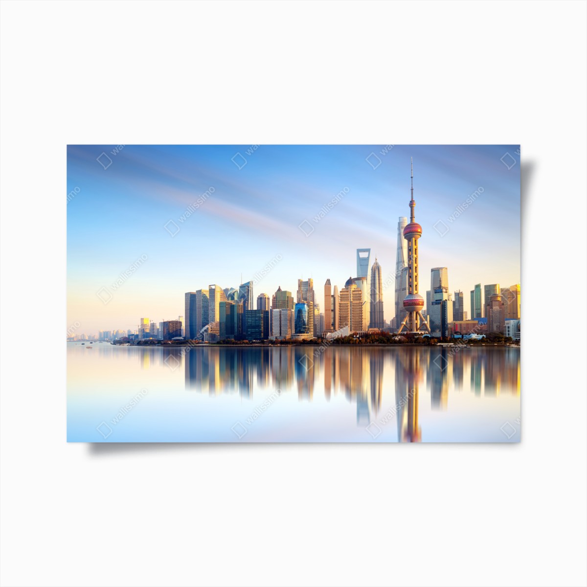 Poster Shanghai skyline spiegelung bei sonnenaufgang – Wallnifity®
