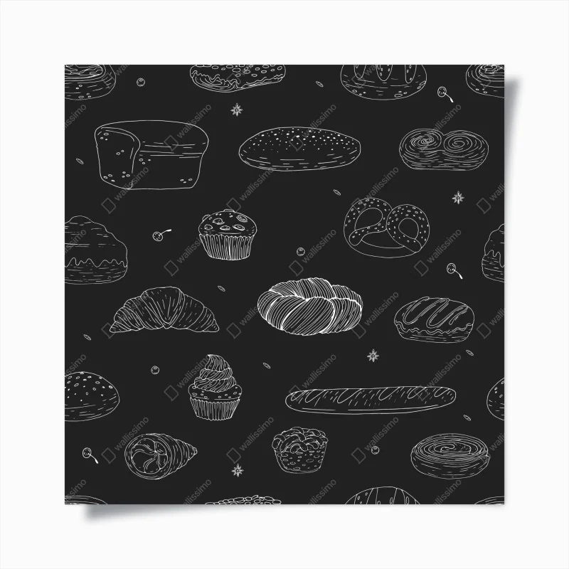 Poster handgezeichnetes gebäckmuster auf dunklem hintergrund