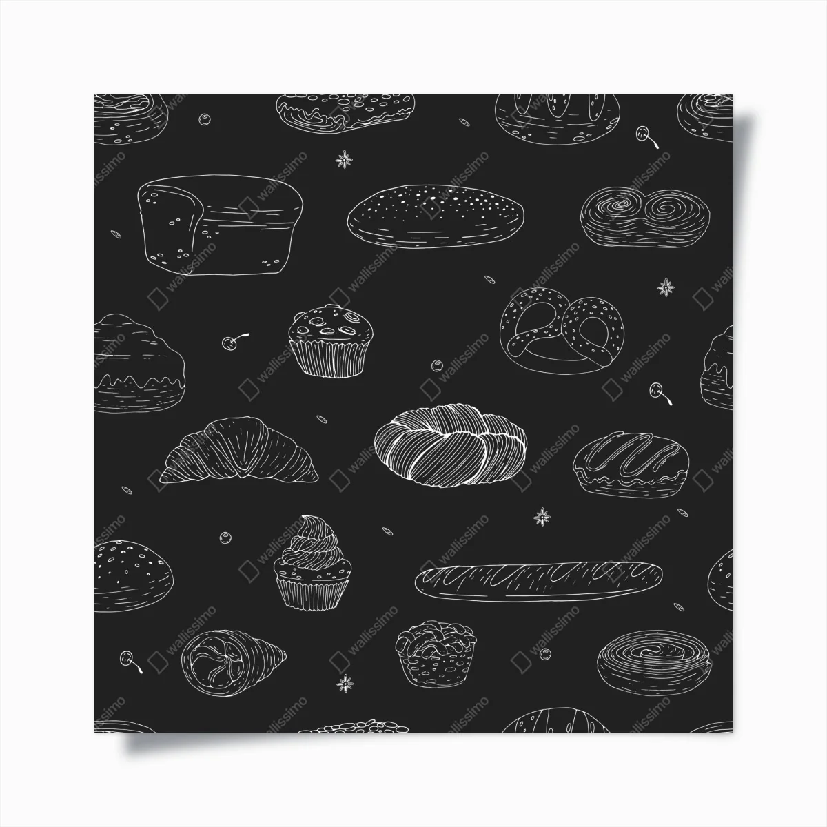 Poster handgezeichnetes gebäckmuster auf dunklem hintergrund – Wallnifity® Poster handgezeichnetes gebäckmuster auf dunklem hintergrund – Wallnifity®