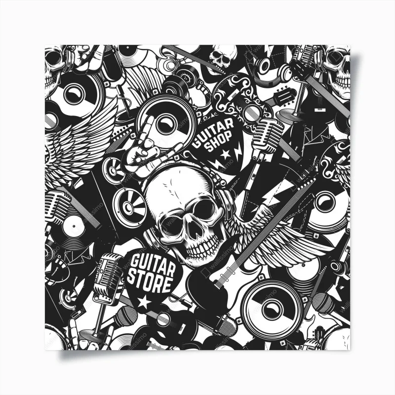 Poster rock-collage mit schädel und gitarre