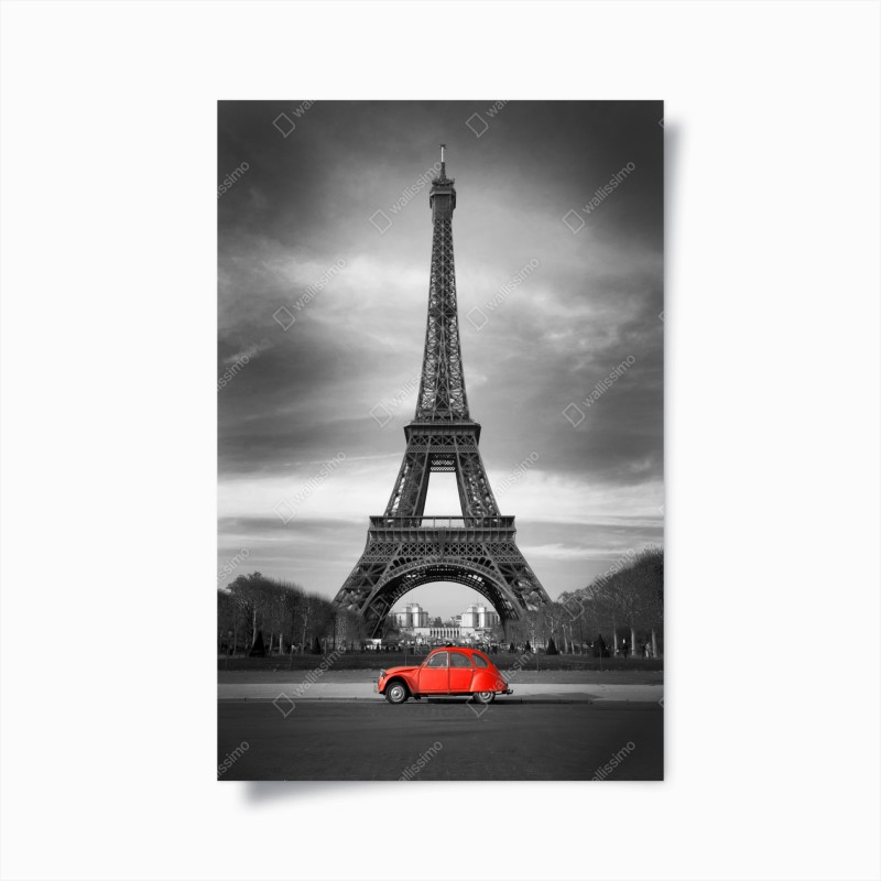 Poster Eiffelturm mit rotem vintage-auto