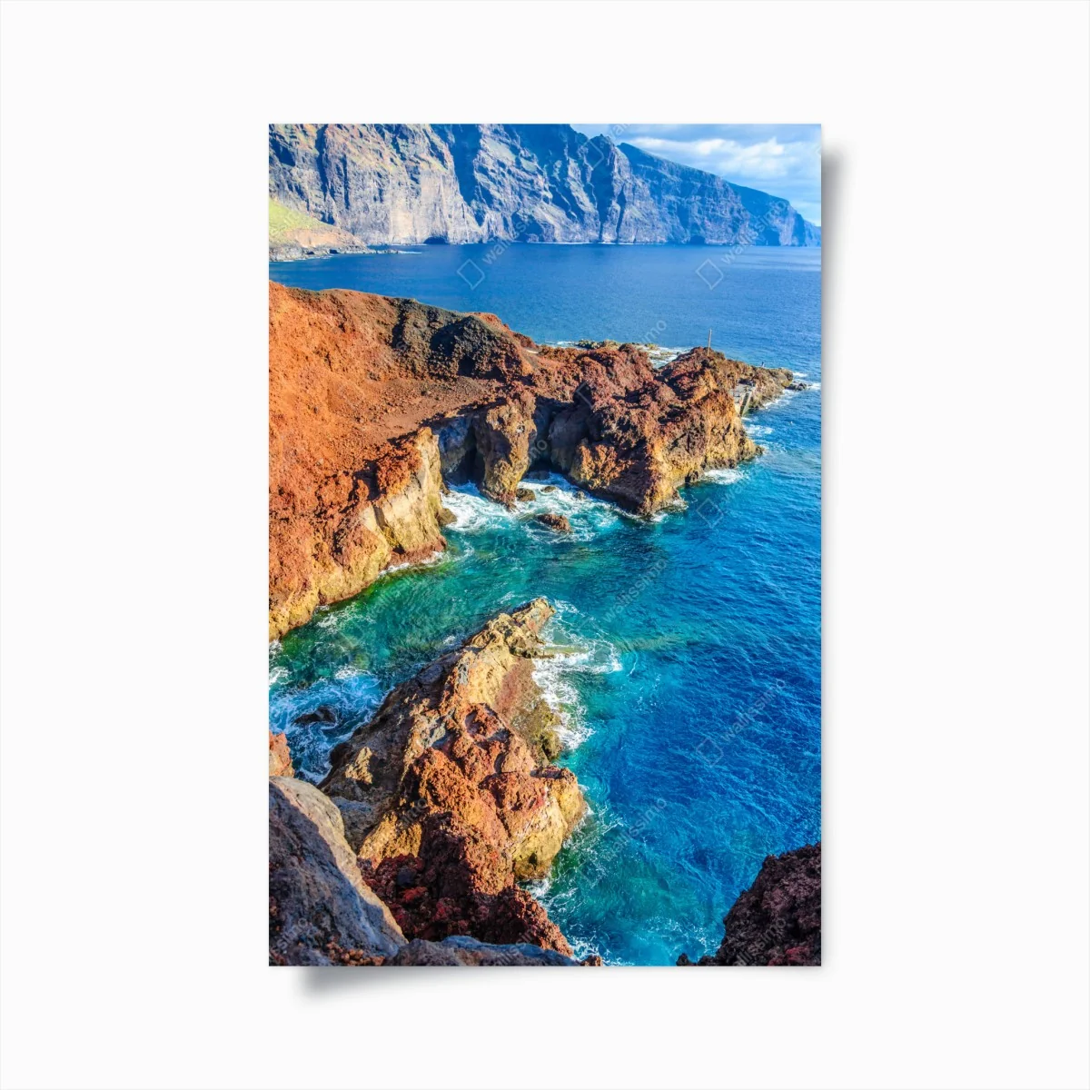 Poster dramatische klippen und türkisfarbenes meer bei Punto Teno, Teneriffa – Wallnifity®