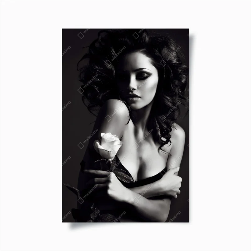 Poster sinnliches schwarzweiß-porträt mit rose