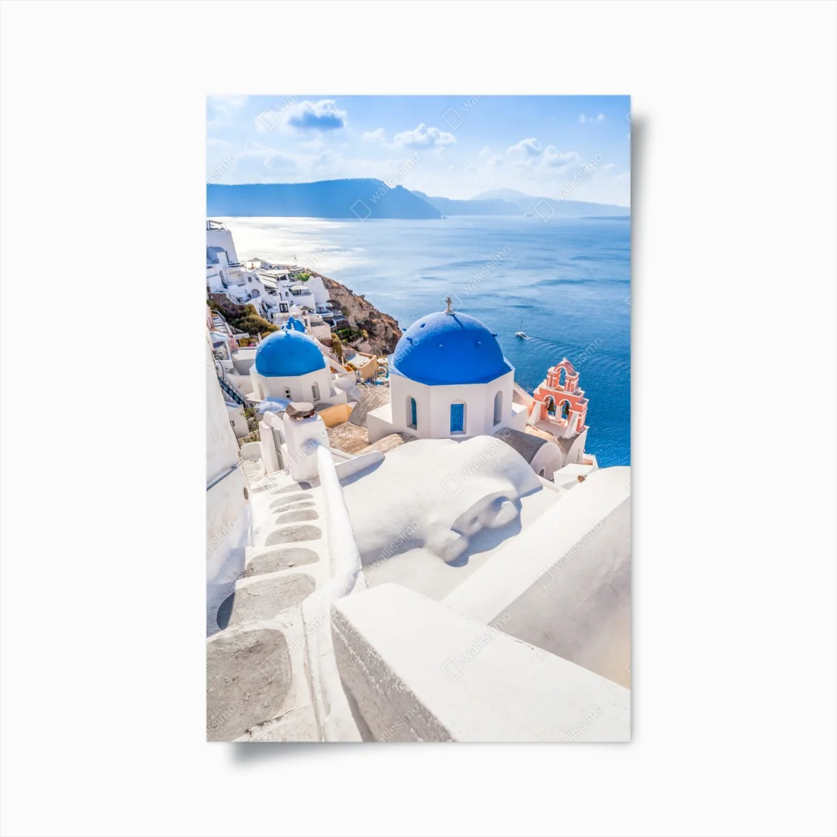 Poster sonniges Santorini blaue kuppeln und meerblick – Wallnifity® Poster sonniges Santorini blaue kuppeln und meerblick – Wallnifity®