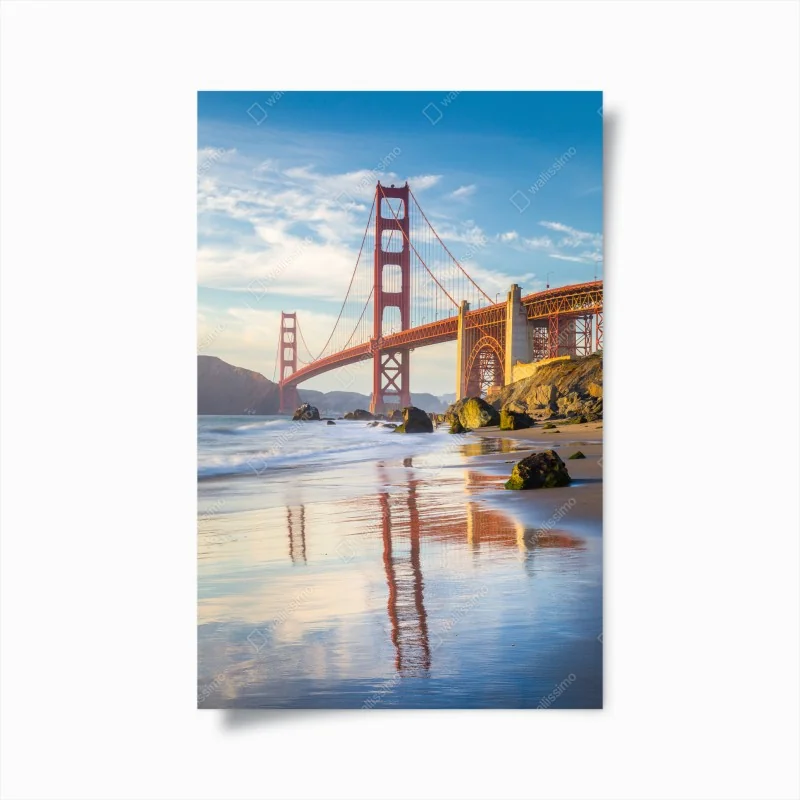 Poster Golden Gate Bridge reflektiert am strand