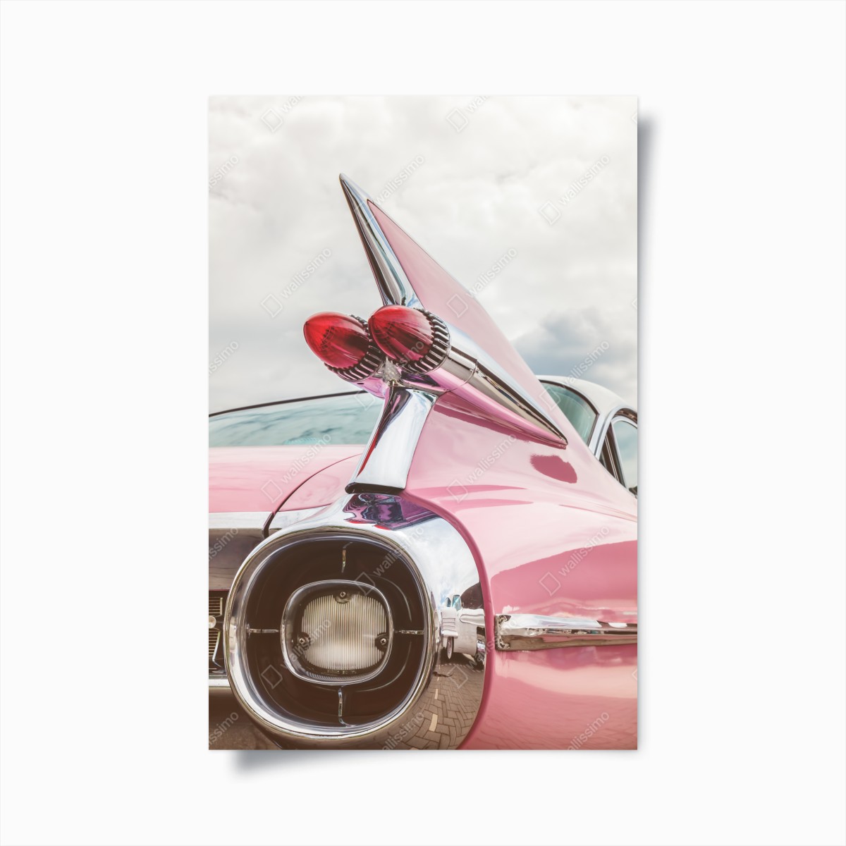 Poster rosa retro klassisches auto heckflosse – Wallnifity®