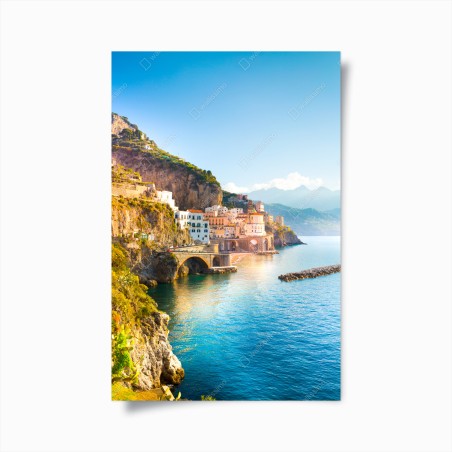 Poster sonniges küstendorf am klippenrand – Wallnifity®