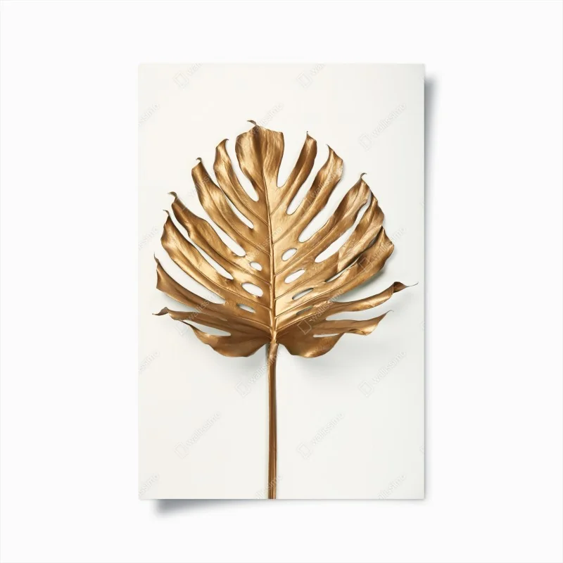 Poster goldenes monstera blatt auf weißem hintergrund