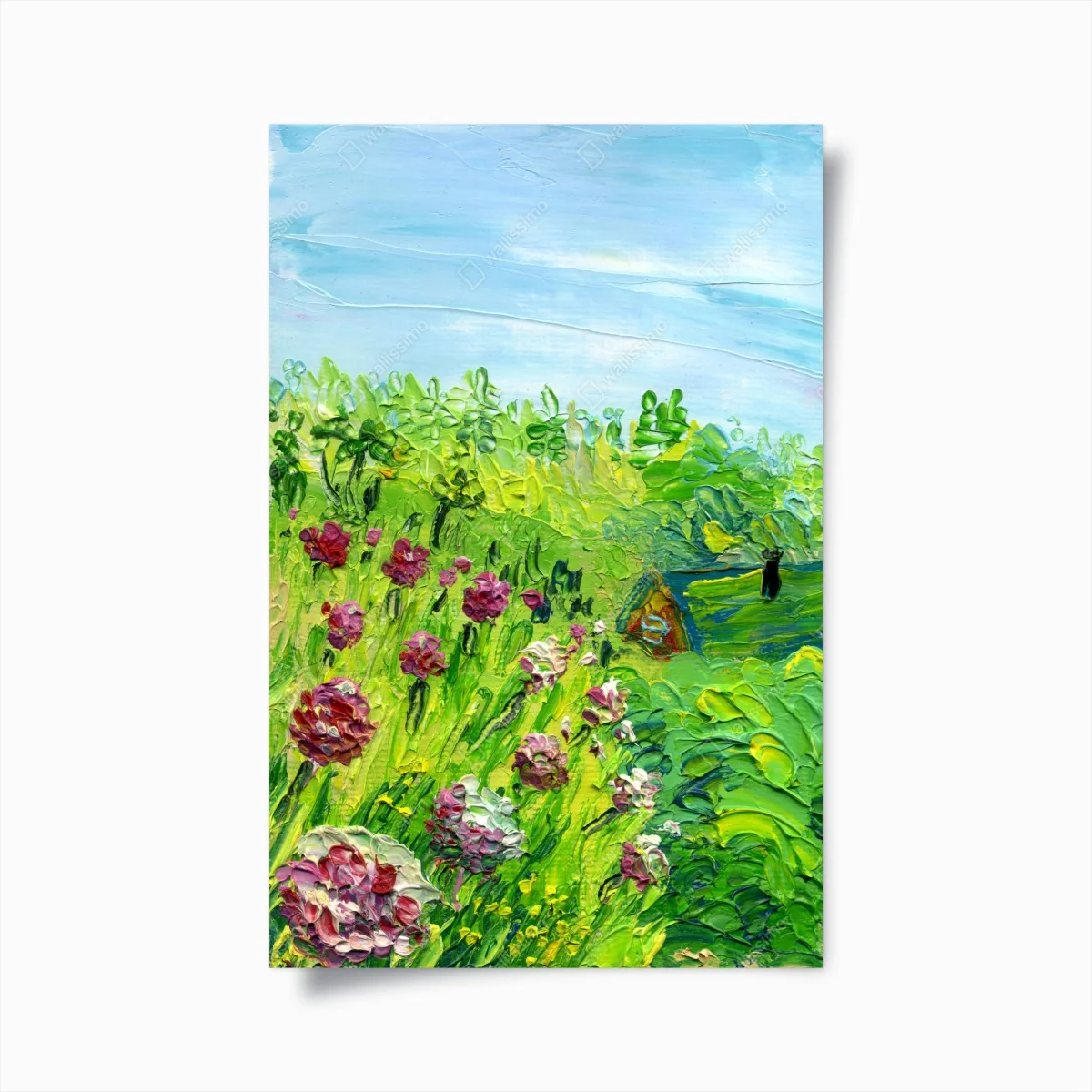 Poster pfingstrosenwiese im frühling — impasto blumenbild – Wallnifity®