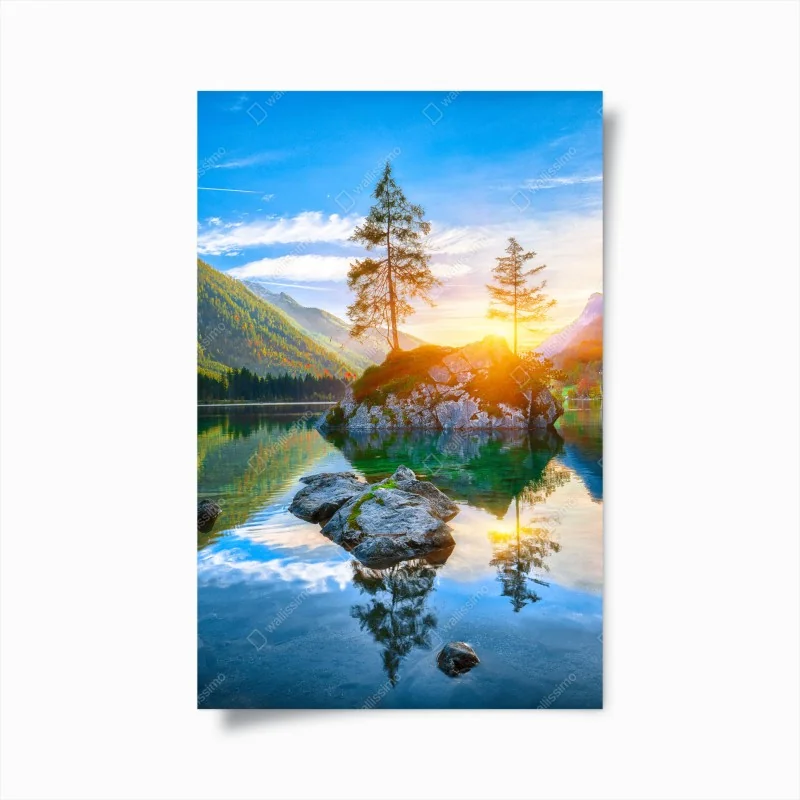 Poster sonnenuntergang über Hintersee felseninsel