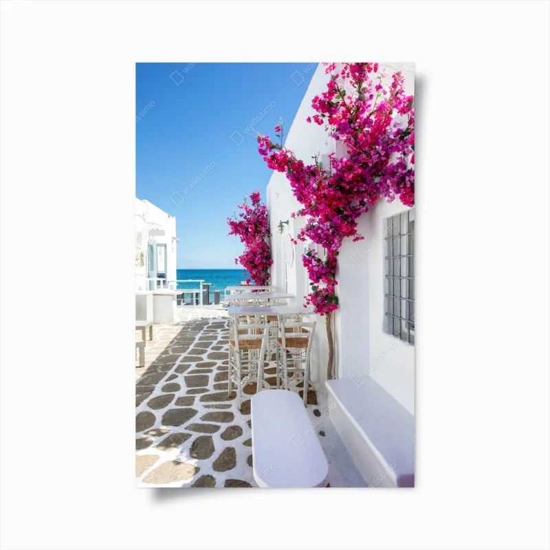 Poster sonnige mediterrane gasse mit bougainvillea