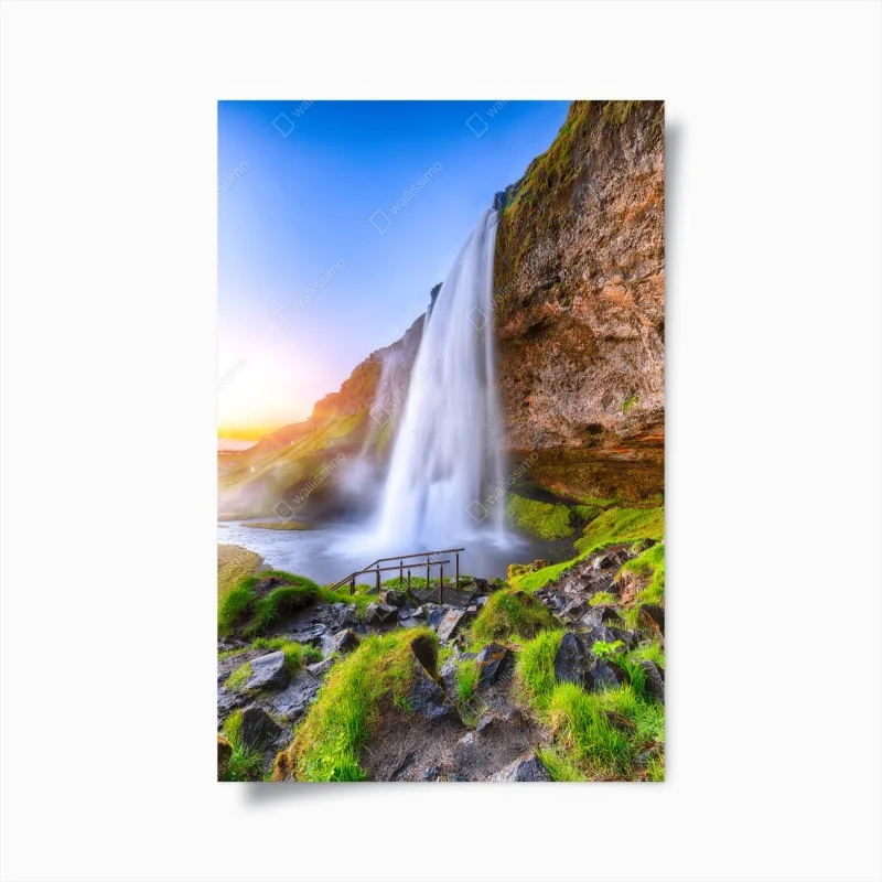Poster Seljalandsfoss wasserfall im sonnenuntergang